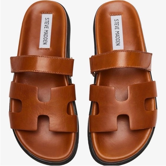 Steve Madden MAYVEN Brown Leather Slide Sandals - Picture 1 of 7